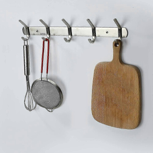Stainless Steel Wall Coat Rack with 5 Hooks, Durable Entryway Hooks for Home Organization (2-Pack, Silver) 2