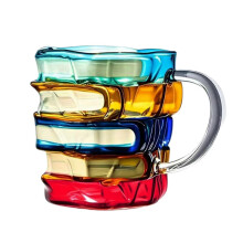 (B) Hand Painted Book Mug – 350ml Glass – for Book Lovers Gift