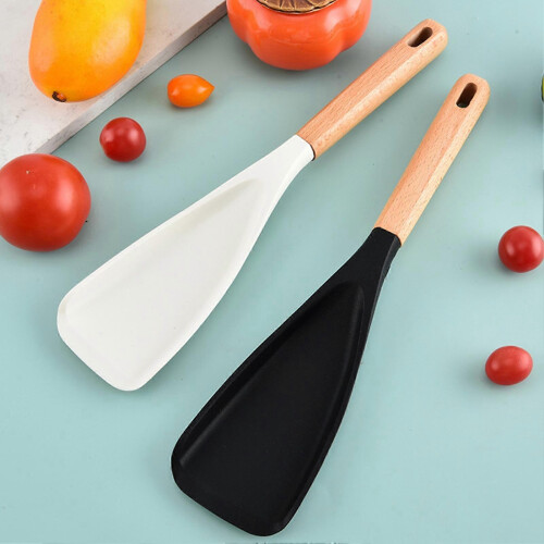 (E) Heat Resistant Silicone Spatula - with Wood Handle - for Cooking Mixing Baking 1