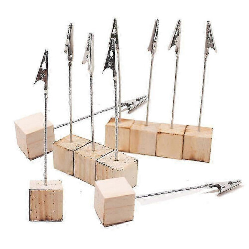 Wooden Place Card Holders with Round Base - 10pcs Note Picture Clips
