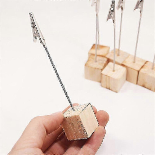 Wooden Place Card Holders with Round Base - 10pcs Note Picture Clips 1