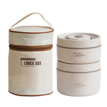 (Dual Layer, White) Insulated Lunch Box Set – Stackable Tiers – for Work Travel