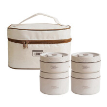 (Four Layer, White) Insulated Lunch Box Set – Stackable Tiers – for Work Travel