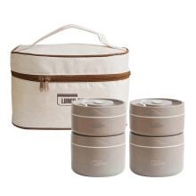 (Four Layer, Coffee) Insulated Lunch Box Set – Stackable Tiers – for Work Travel