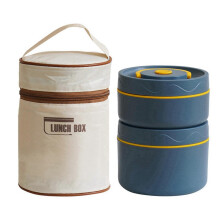 (Dual Layer, Blue) Insulated Lunch Box Set – Stackable Tiers – for Work Travel