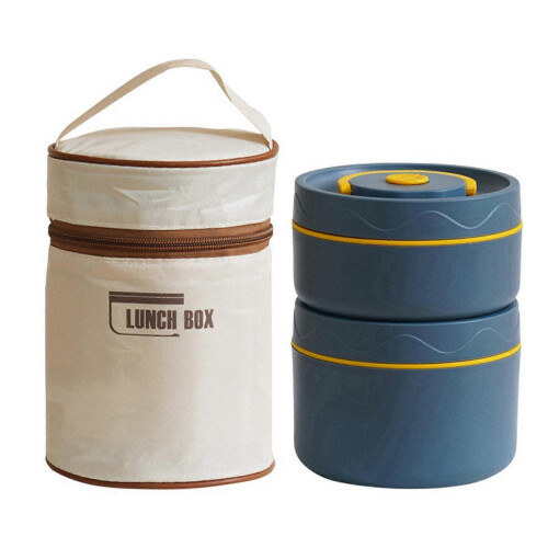 (Dual Layer, Blue) Insulated Lunch Box Set – Stackable Tiers – for Work Travel