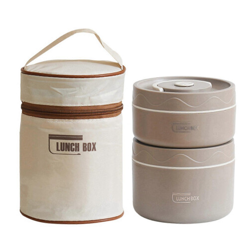 (Dual Layer, Coffee) Insulated Lunch Box Set – Stackable Tiers – for Work Travel