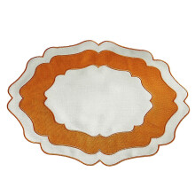 (Orange) Scalloped Linen Placemat – Machine Washable for Kitchen Restaurant