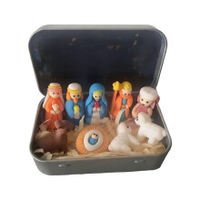 (1pc A) Mini Nativity Scene in Tin Box - Handcrafted Pocket Size - for Christmas Table Decor