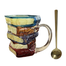 3D Book Stacking Coffee Mug - 420ml Hand Drawn - for Book Lovers Teachers Librarians