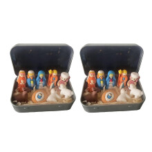 (2pcs A) Mini Nativity Scene in Tin Box - Handcrafted Pocket Size - for Christmas Table Decor