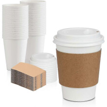 Disposable 16oz Paper Coffee Cups with Lids and Sleeves, 50 Pack Eco-Friendly Hot & Cold Drinkware