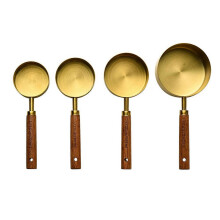 (A, Golden) Measuring Spoons Set – Gold-Plated Stainless Steel Baking Tools with Wood Handle