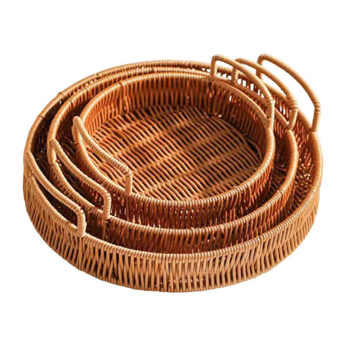 (5) Imitation Rattan Fruit Basket – Round & Eco-Friendly – for Bread & Storage