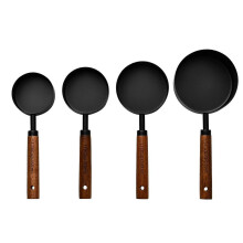 (A, Black) Measuring Spoons Set – Gold-Plated Stainless Steel Baking Tools with Wood Handle