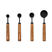 (B, Black) Measuring Spoons Set – Gold-Plated Stainless Steel Baking Tools with Wood Handle