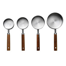 (A, Silver) Measuring Spoons Set – Gold-Plated Stainless Steel Baking Tools with Wood Handle