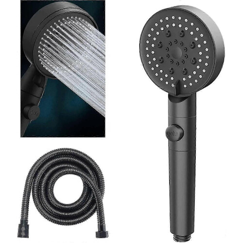 Water Saving Shower Head with 5 Adjustable Modes & High Pressure - Universal Bathroom Shower Head (Black)