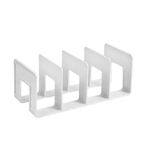 (White) Acrylic Bookends – 4-Compartment Desktop Organizer for Office Home