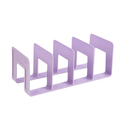 (Purple) Acrylic Bookends – 4-Compartment Desktop Organizer for Office Home