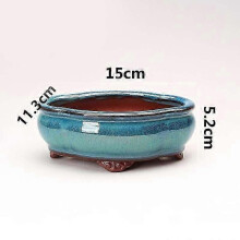 (Style 15) Stoneware Bonsai Pots with Drainage Holes Chinese Style Ceramic Planters for Indoor Plants