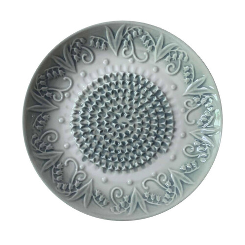 (Light Grey) Ceramic Garlic Grater – Embossed Vintage Mincer Plate for Kitchen