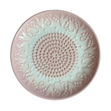 (Pink) Ceramic Garlic Grater – Embossed Vintage Mincer Plate for Kitchen