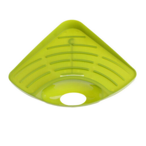 (Green) Sink Corner Storage Rack – Triangular Drainage Design – for Sponges & Brushes