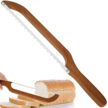 Bread Bow Cutter Serrated Bagel Cutter Stainless Steel Sourdough Bread Slicer Portable Bread Cutting Tool with Bamboo Handle