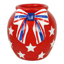 Patriotic Resin Vase – Red White Blue Bow Design – for 4th of July Centerpiece