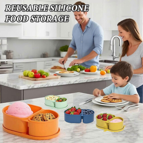 (Orange) Silicone Microwave Lunch Box – Foldable with Divided Compartments – for Office & Travel 2