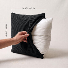 (Pack of 1 (20x20), Black) Stripe Velvet Filled Cushions with Cushion Pads 20x20 Inch | Premium Quality Pillows