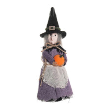 (Purple) Realistic Ghost Broom Witch Ornament – Festive Halloween Decor – for Tabletop Display