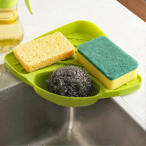 (Blue) Sink Corner Storage Rack – Triangular Drainage Design – for Sponges & Brushes 1
