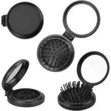 4 Pcs ABS Pocket Mirrors Brush Mirrors Round Compact Portable Folding Hair Brush Rubber Folding Comb Bag Mirror for Women Girls Daily Travel Makeup -