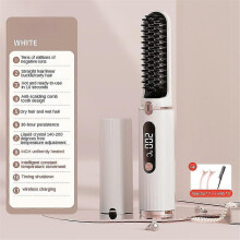 (Milk white charging model) Electric Hair Straightener Brush Straight Quick Iron Hot Comb Styling Tool