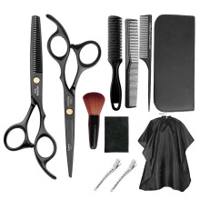 (11PCs, Black) Hair Cutting Thinning Scissors 11pcs Set Professional Home Hair Cutting Scissors Kit with Comb/Cape/Clip