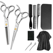(10PCs, Silver) Hair Cutting Thinning Scissors 11pcs Set Professional Home Hair Cutting Scissors Kit with Comb/Cape/Clip