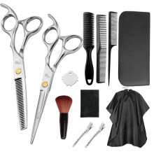 (11PCs, Silver) Hair Cutting Thinning Scissors 11pcs Set Professional Home Hair Cutting Scissors Kit with Comb/Cape/Clip