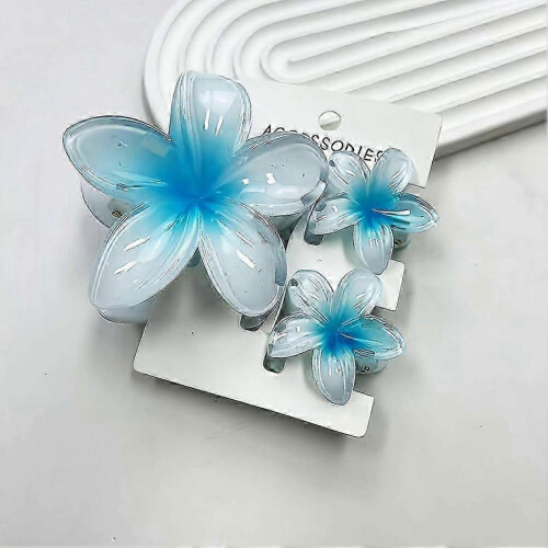 (Blue) Egg Flower Hair Clips 3pcs Multi Functional Shark Clip