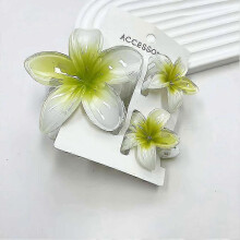 (white and green) Egg Flower Hair Clips 3pcs Multi Functional Shark Clip