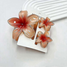 (Gradient red) Egg Flower Hair Clips 3pcs Multi Functional Shark Clip