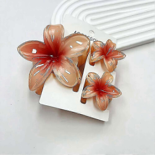 (Gradient red) Egg Flower Hair Clips 3pcs Multi Functional Shark Clip