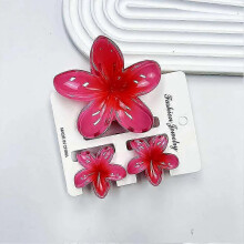 (Red) Egg Flower Hair Clips 3pcs Multi Functional Shark Clip