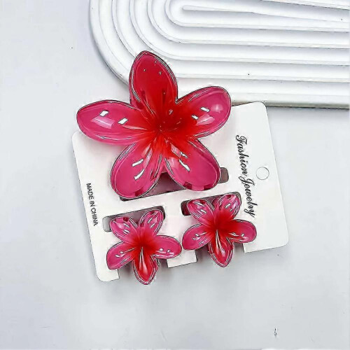 (Red) Egg Flower Hair Clips 3pcs Multi Functional Shark Clip