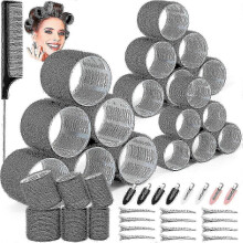 39pcs Hair Curlers Rollers with Clips Black Hair Roller with 3 Sizes 64mm 44mm 33mm, Jumbo Hair Roller with 12pcs Duckbill Clips Hair Rollers Compatib