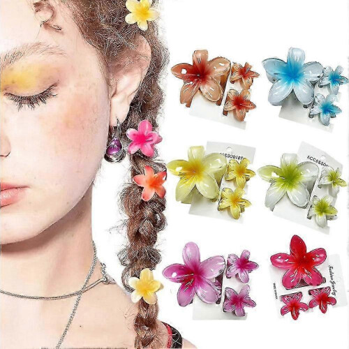 (Gradient red) Egg Flower Hair Clips 3pcs Multi Functional Shark Clip 1