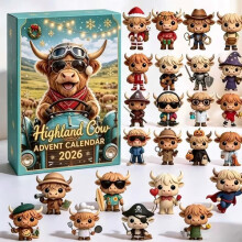 24 Day Highland Cow Advent Calendar 2026 3D Flat Mini Figures Xmas Gift Toy