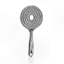 (Silver) Halovida Detangling Hair Brush with Boar Bristles, Double Layer Scalp Massage Brush, Chrome Finish