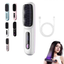 (white) Cordless Volumizing Hair Brush for Short Hair, Heated Styler with 3 Settings, 20s Quick Heat, LED Screen, USB-C, Travel Friendly SZTCLV